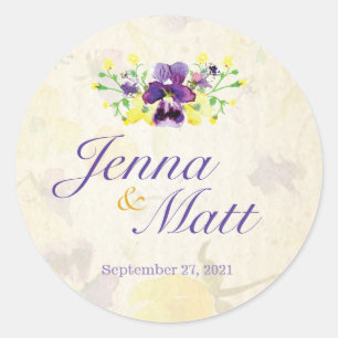 Pegatina Redonda Pegatinas de casamiento personalizado de pansies p