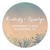 Pegatinas de casamiento submarino azul y Verde azu