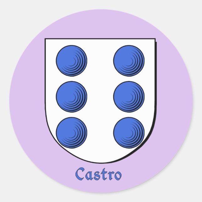 Pegatina Redonda Pegatinas de Castro Historic Family Shield (Anverso)