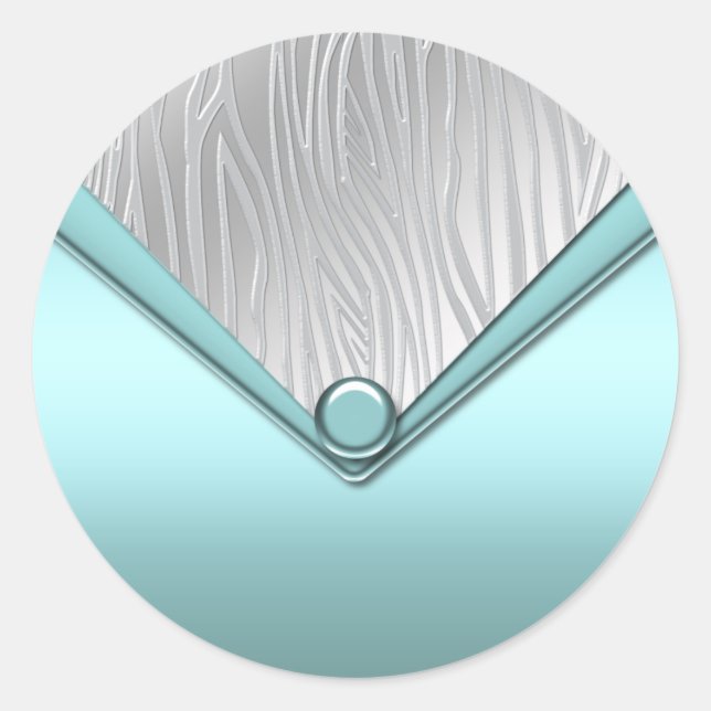 Pegatina Redonda Pegatinas de cebra azul Verde azulado plateado (Anverso)