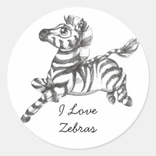 Pegatina Redonda Pegatinas de Cebra Cute