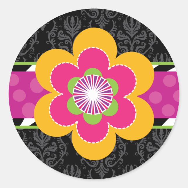 Pegatina Redonda Pegatinas de cebra y flores suaves (Anverso)