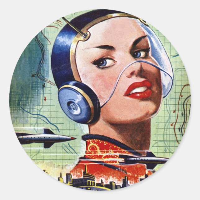 Pegatina Redonda Pegatinas de ciencia ficción retro (Anverso)