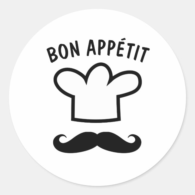 Pegatina Redonda Pegatinas de comida Bon Apétit con bigote divertid (Anverso)