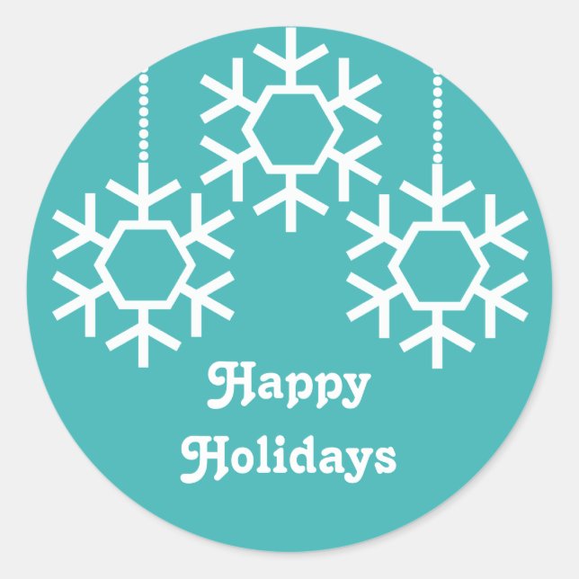 Pegatina Redonda Pegatinas de copos de nieve en caída, turquesa (Anverso)