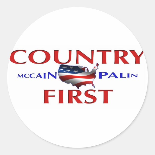 Pegatina Redonda Pegatinas de Country First John McCain Sarah Palin (Anverso)