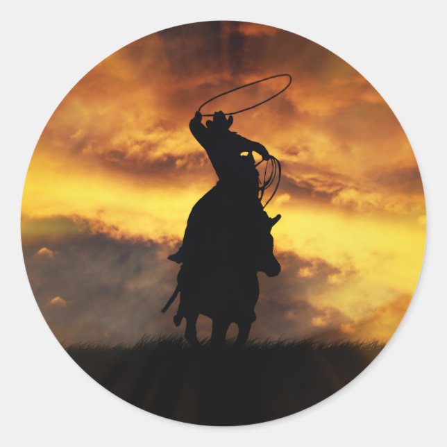 Pegatina Redonda Pegatinas de Cowboy Roping de Guay (Anverso)