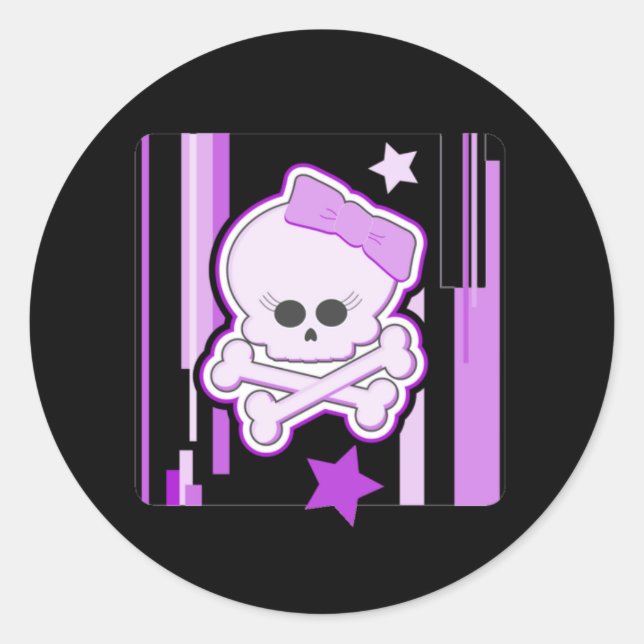 Pegatina Redonda Pegatinas de cráneo de Punk púrpura (Anverso)