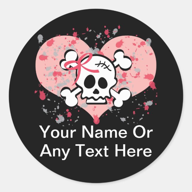 Pegatina Redonda Pegatinas de cráneo rosado personalizados (Anverso)