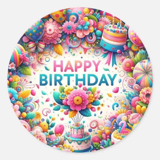 Pegatina Redonda Pegatinas de cumpleaños (Anverso)