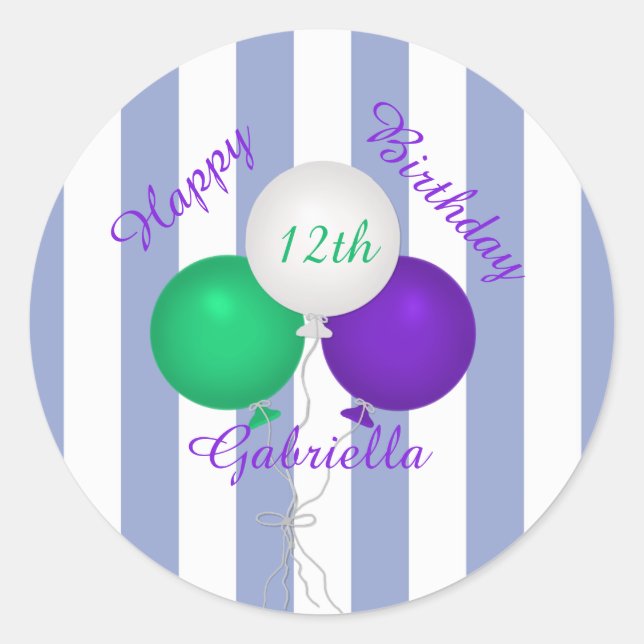 Pegatina Redonda Pegatinas de cumpleaños con globos personalizados (Anverso)