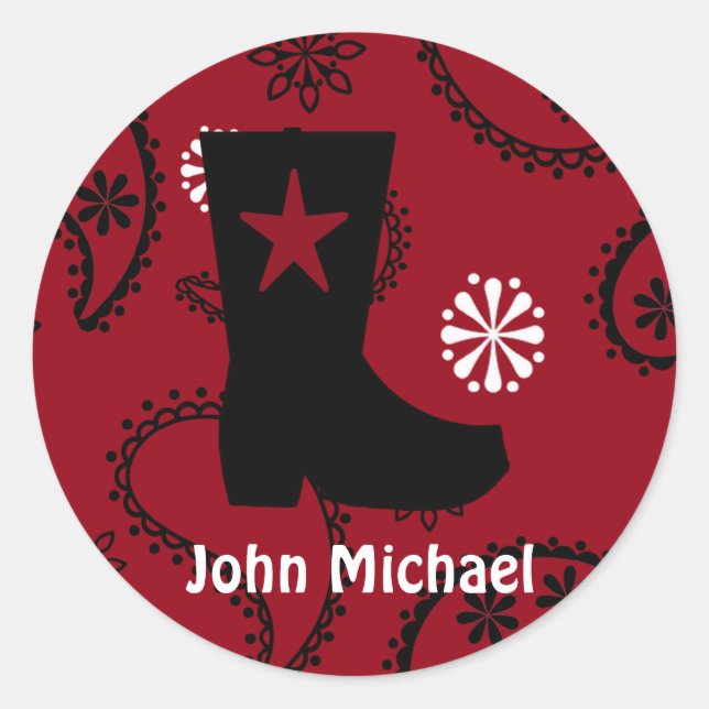 Pegatina Redonda Pegatinas de cumpleaños de Cowboy Boot (Anverso)