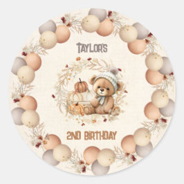 Pegatina Redonda Pegatinas de cumpleaños de Cute Bear Fall