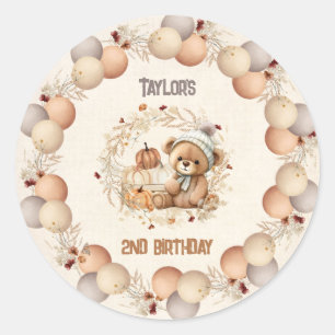 Pegatina Redonda Pegatinas de cumpleaños de Cute Bear Fall