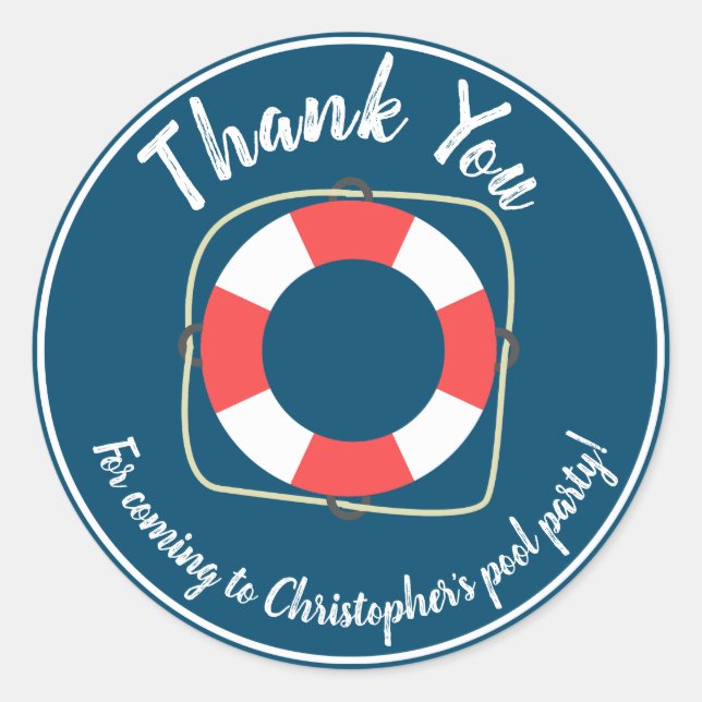 Pegatina Redonda Pegatinas de cumpleaños de Fiesta de piscina (Anverso)