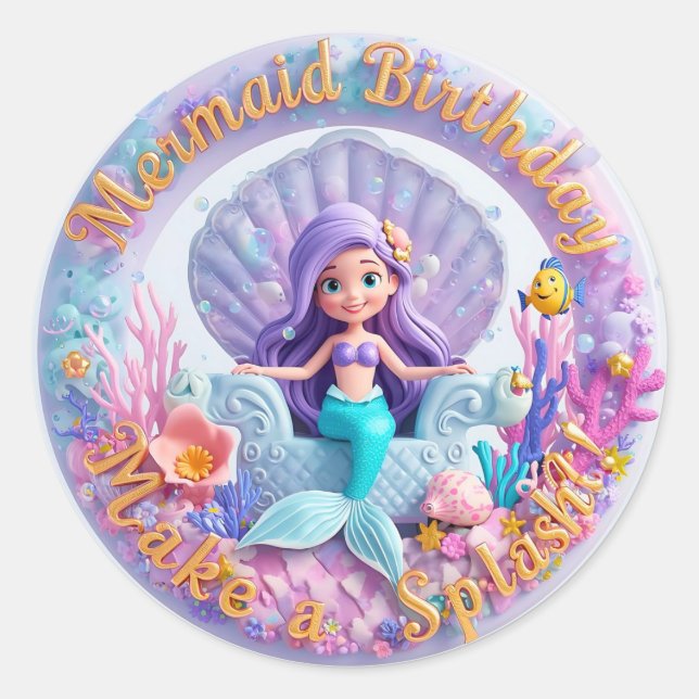 Pegatina Redonda Pegatinas de cumpleaños de la sirena moderna - Gra (Anverso)