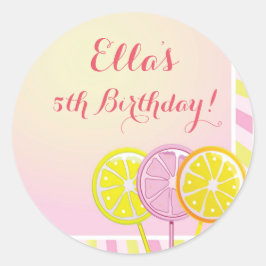 Pegatina Redonda Pegatinas de cumpleaños de Lemonade Rosa