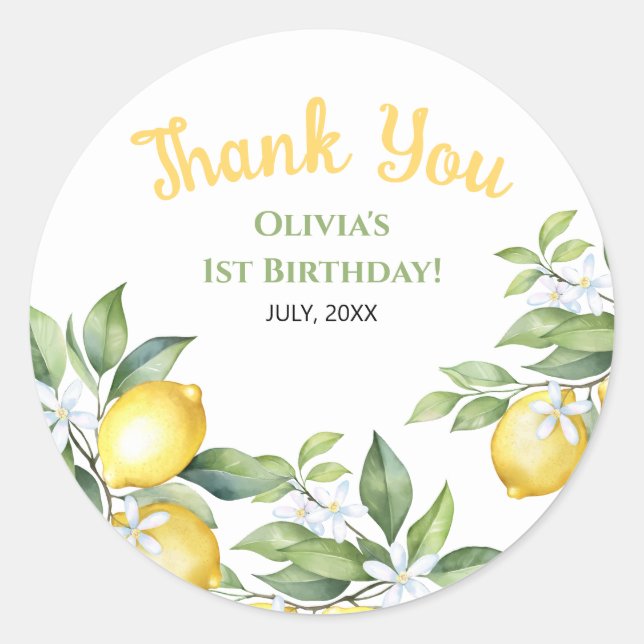Pegatina Redonda Pegatinas de cumpleaños de limón citrus (Anverso)