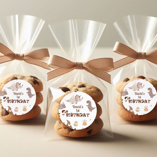 Pegatina Redonda Pegatinas de cumpleaños de los dinosaurios neutral (Subido por el creador)