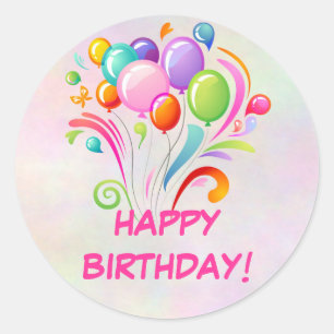Pegatina Redonda Pegatinas de cumpleaños de los globos
