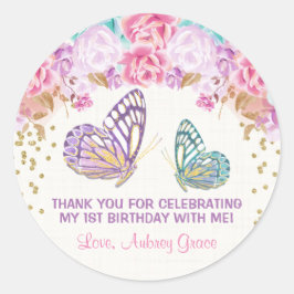 Pegatina Redonda Pegatinas de cumpleaños de mariposa, pegatinas de