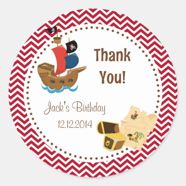 Pegatina Redonda Pegatinas de cumpleaños de Pirate Boy (Anverso)