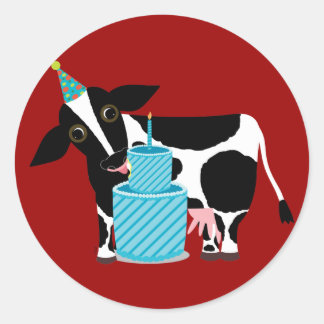 Pegatina Redonda Pegatinas de cumpleaños de vacas divertidas