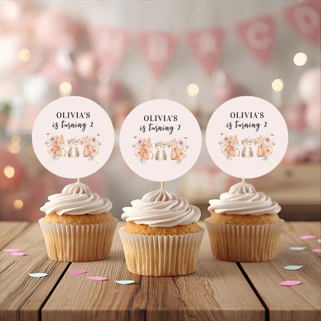 Pegatina Redonda Pegatinas de cumpleaños de Woodland Animals | Flor (Subido por el creador)