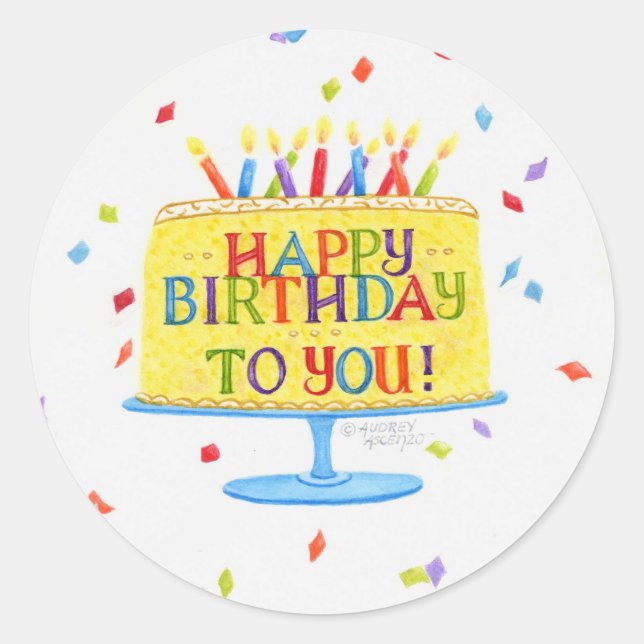 Pegatina Redonda Pegatinas De Cumpleaños Feliz Cumpleaños Para Ti (Anverso)