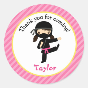 Pegatina Redonda Pegatinas de cumpleaños Ninja (Chica personalizado