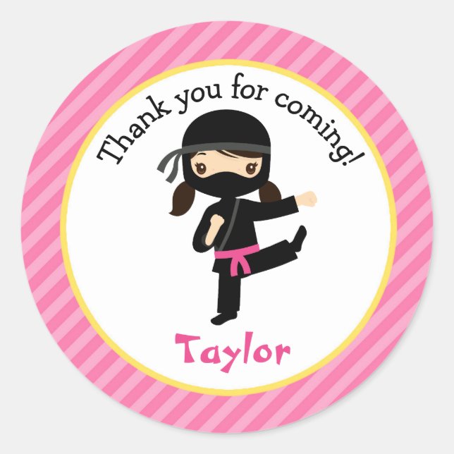 Pegatina Redonda Pegatinas de cumpleaños Ninja (Chica personalizado (Anverso)