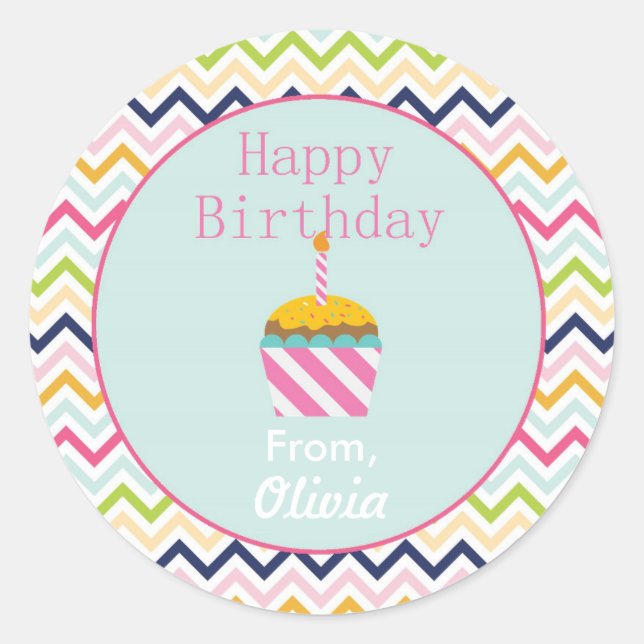 Pegatina Redonda Pegatinas de cumpleaños personalizados de Confetti (Anverso)