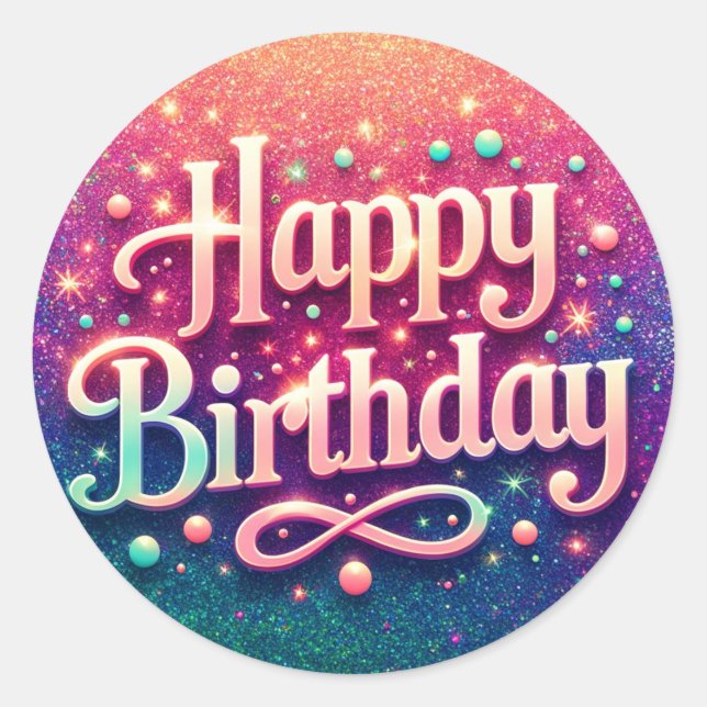 Pegatina Redonda Pegatinas de cumpleaños - tema del brillo rosado (Anverso)