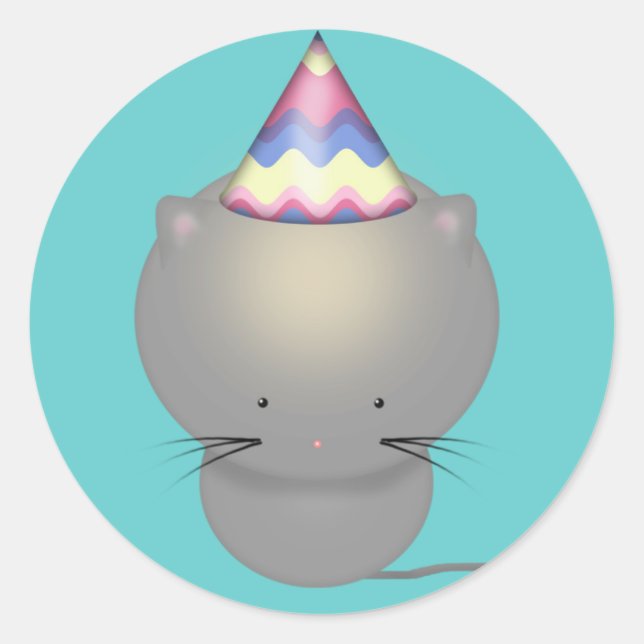 Pegatina Redonda Pegatinas de Cute Birthday Kitten (Anverso)