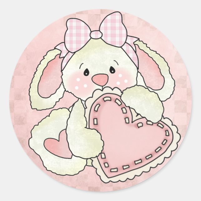 Pegatina Redonda Pegatinas de Cute Bunny Valentine (Anverso)