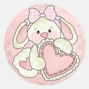 Pegatina Redonda Pegatinas de Cute Bunny Valentine