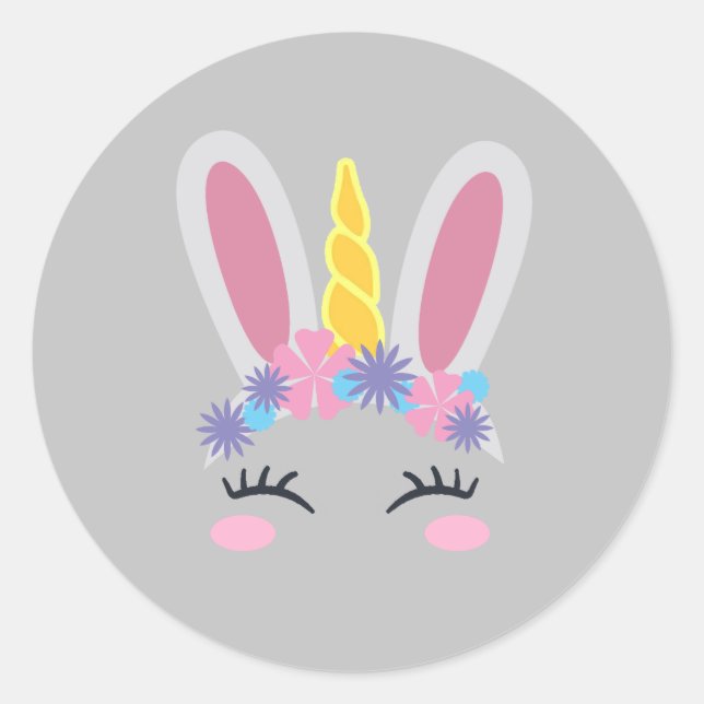 Pegatina Redonda Pegatinas de Cute Easter Bunny Unicorn Face (Anverso)