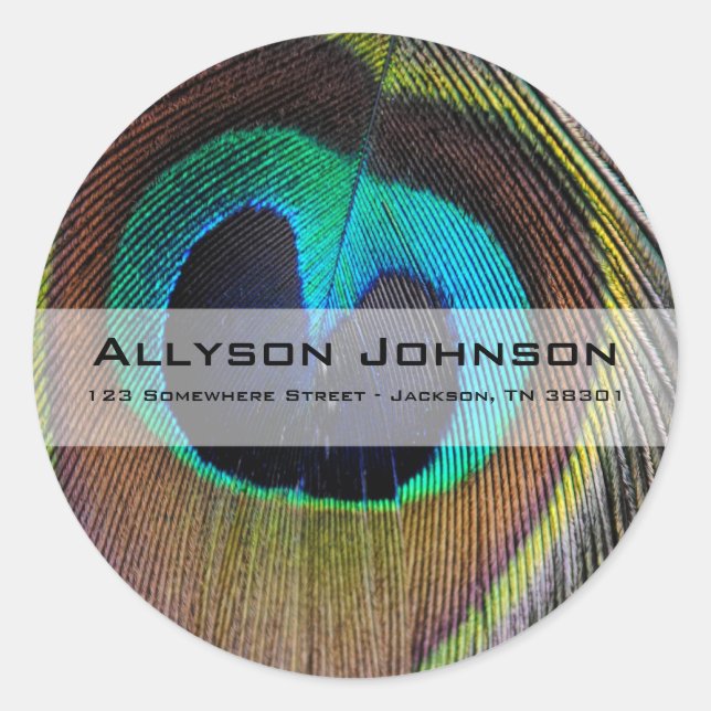 Pegatina Redonda Pegatinas de direcciones de la pluma de pavo real (Anverso)