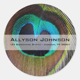 Pegatina Redonda Pegatinas de direcciones de la pluma de pavo real