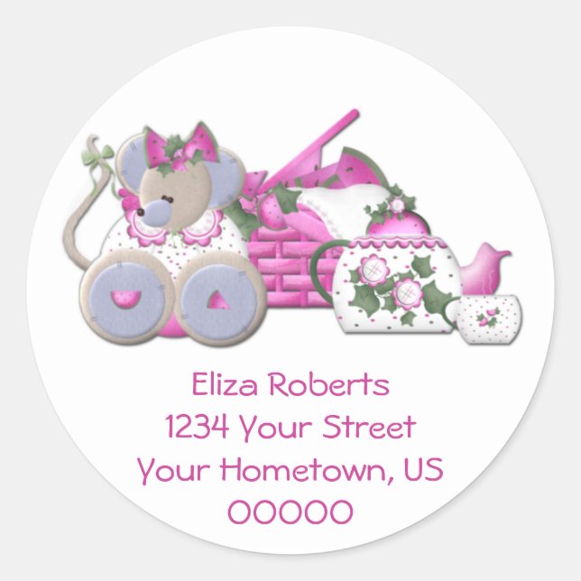 Pegatina Redonda Pegatinas de direcciones picnic del ratón (Anverso)