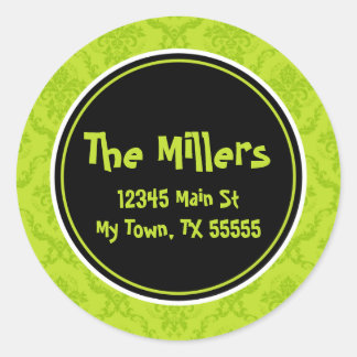 Pegatina Redonda Pegatinas de direcciones redondas de Damask Lime