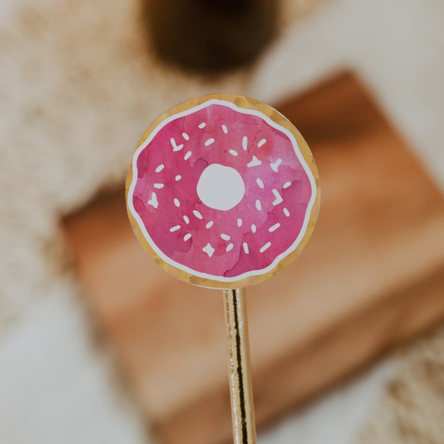 Pegatina Redonda Pegatinas de donut rosado y caliente de Magenta (Subido por el creador)