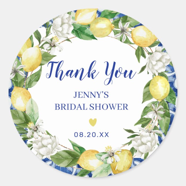 Pegatina Redonda Pegatinas de Ducha de Novia de Limón Italiano con  (Anverso)