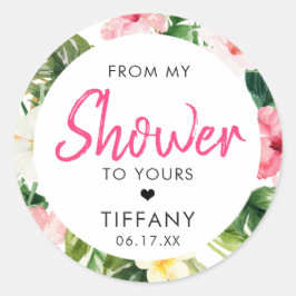 Pegatina Redonda Pegatinas de duchas de novias con hojas tropicales