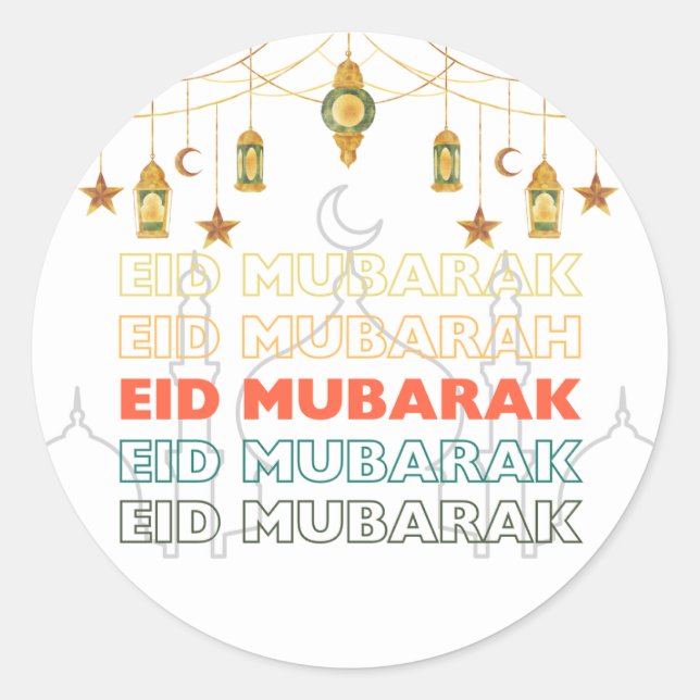 Pegatina Redonda Pegatinas de Eid Mubarak (Anverso)