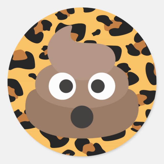 Pegatina Redonda Pegatinas de Emoji de poop de impresión animal (Anverso)