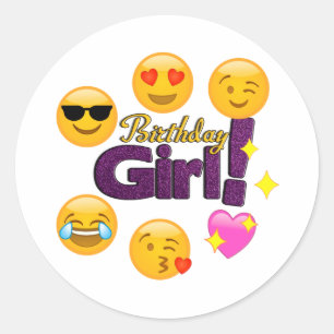 Pegatina Redonda Pegatinas de Emojis Chicas de cumpleaños