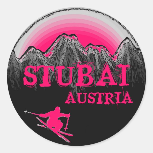 Pegatina Redonda Pegatinas de esquí rosa de Stubai Austria (Anverso)