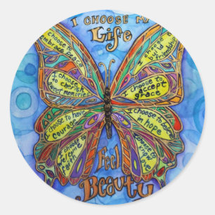 Pegatina Redonda Pegatinas de etiquetas de apoyo a la mariposa con 