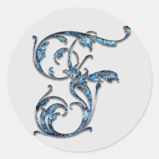 Pegatina Redonda pegatinas de F iniciales en monograma (Anverso)